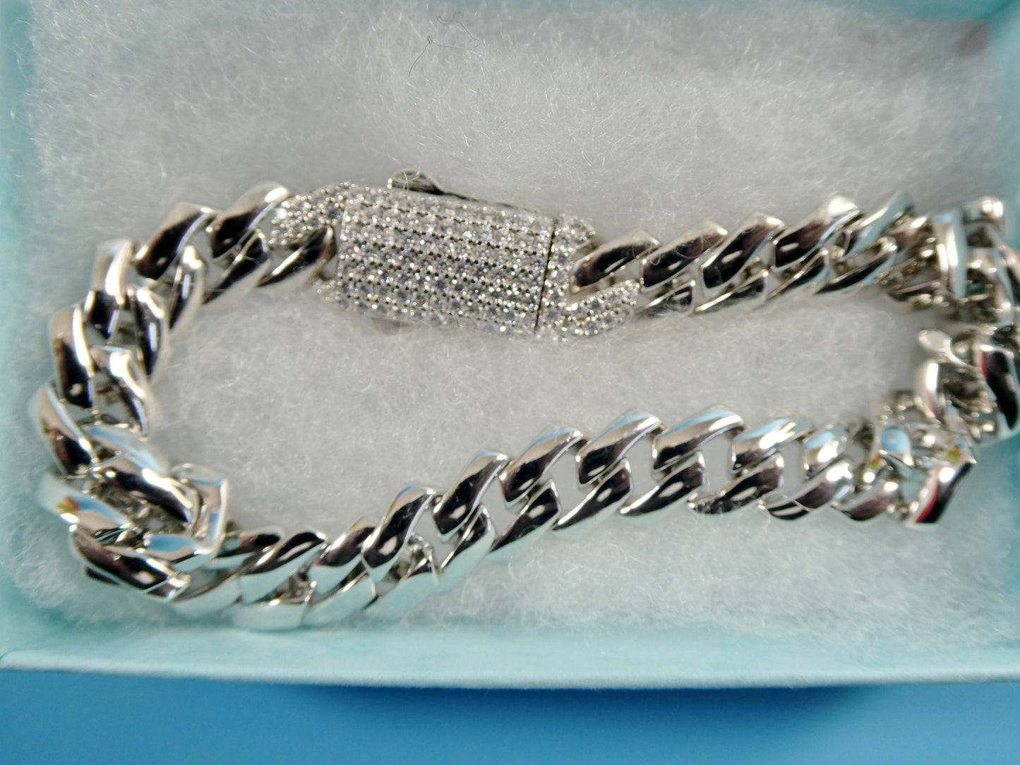 8 inch 14k white gold color tone Monaco bracelet over real solid 925 sterling silver