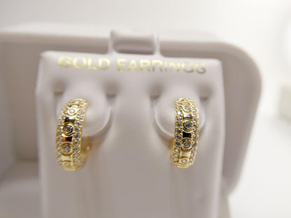 Real 10k Solid Yellow Gold Designer Hoop Huggie Earrings