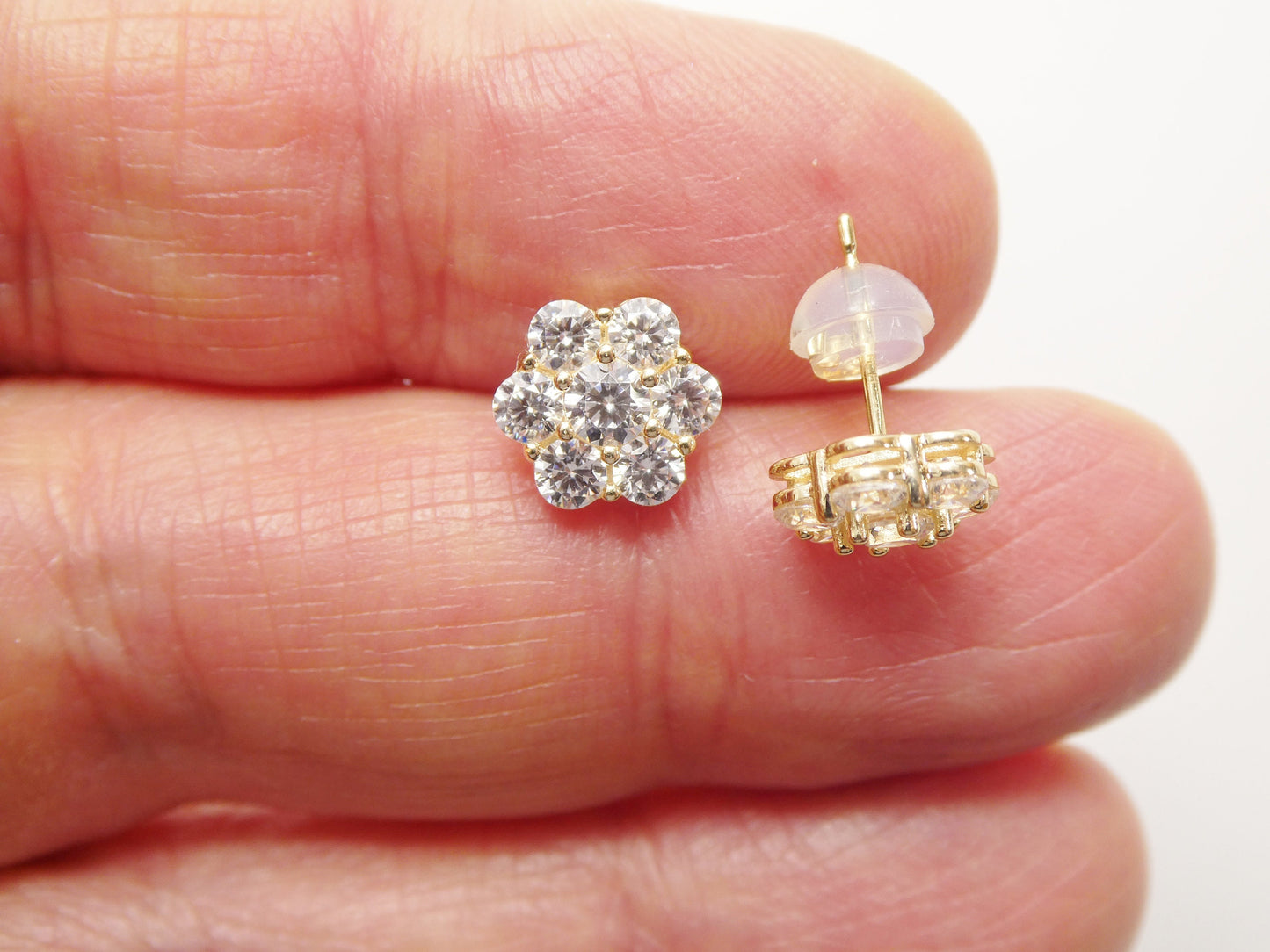 real 10k solid yellow gold 8mm flower push post stud earrings