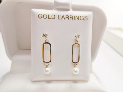 Real 10k Solid Yellow Gold Paperclip Dangling Push Post Earrings