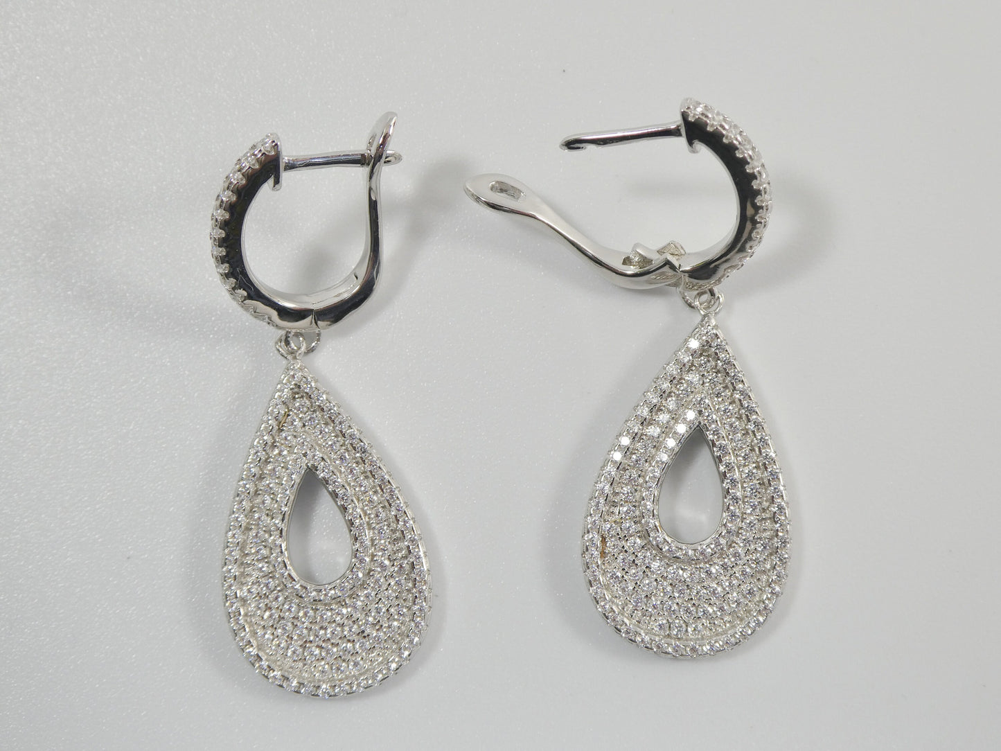 real 925 sterling silver micro pave setting 14k white gold color finish drop earrings