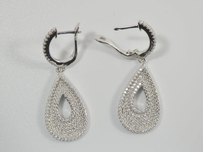 Real 925 Sterling Silver Micro Pave Setting 14k White Gold Color Finish Drop Earrings