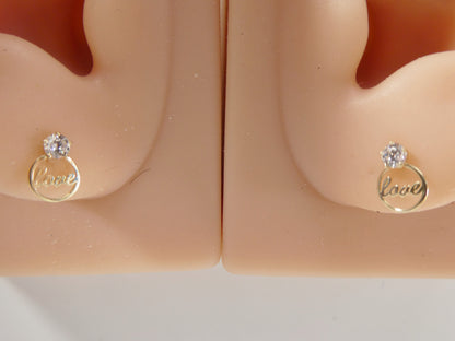 Real 10k Solid Yellow Gold Script Love Letter Stud Earrings Dainty