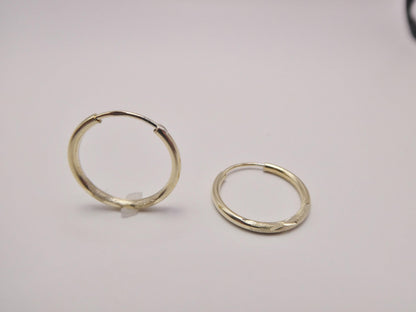 10k Real Solid Yellow Gold 2mm Tube Diamond Cut Endless Hoop Earrings