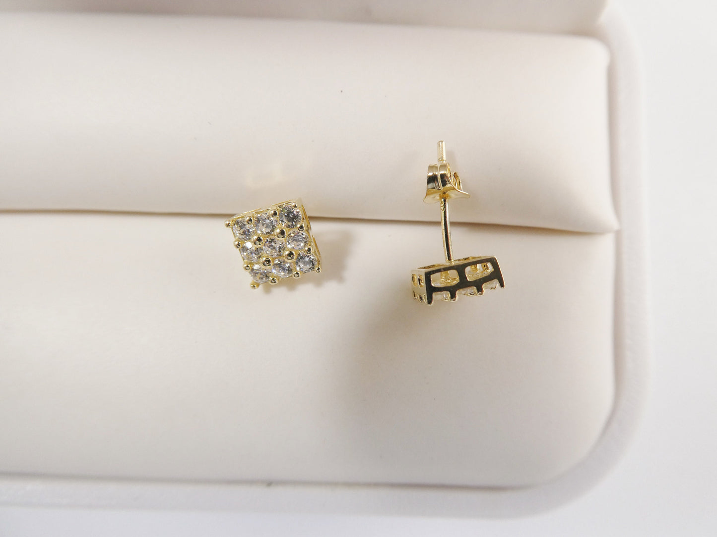 real 10k solid yellow gold square push post stud earrings