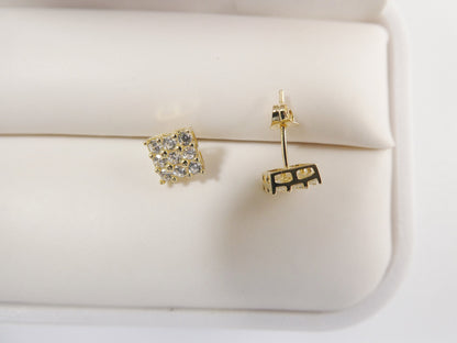 Real 10k Solid Yellow Gold Square Push Post Stud Earrings
