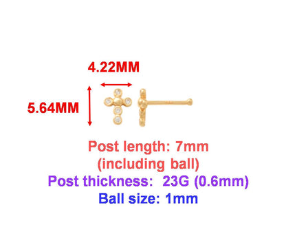 14k Real Solid Yellow Gold Cross Nose Ring