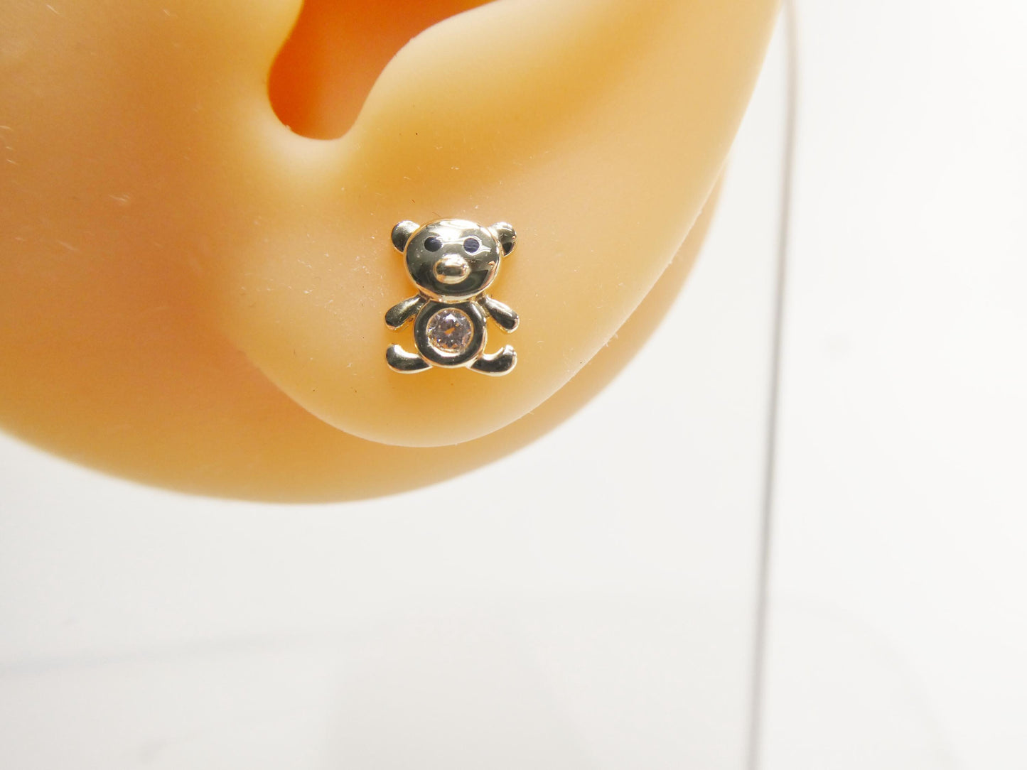 10k real solid gold teddy bear screw back earrings