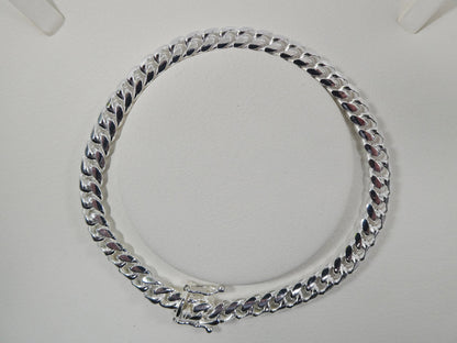 6mm Real Miami Link Solid 925 Sterling Silver Men Bracelet Safety Box Lock