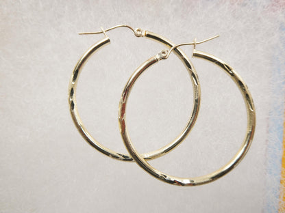 10k Real Solid Yellow Gold Diamond Cut Hoop Earrings