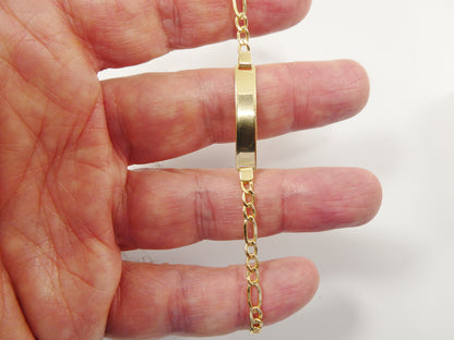 14K Real Solid Yellow Gold 6 Inch Figaro Style Baby ID Bracelet