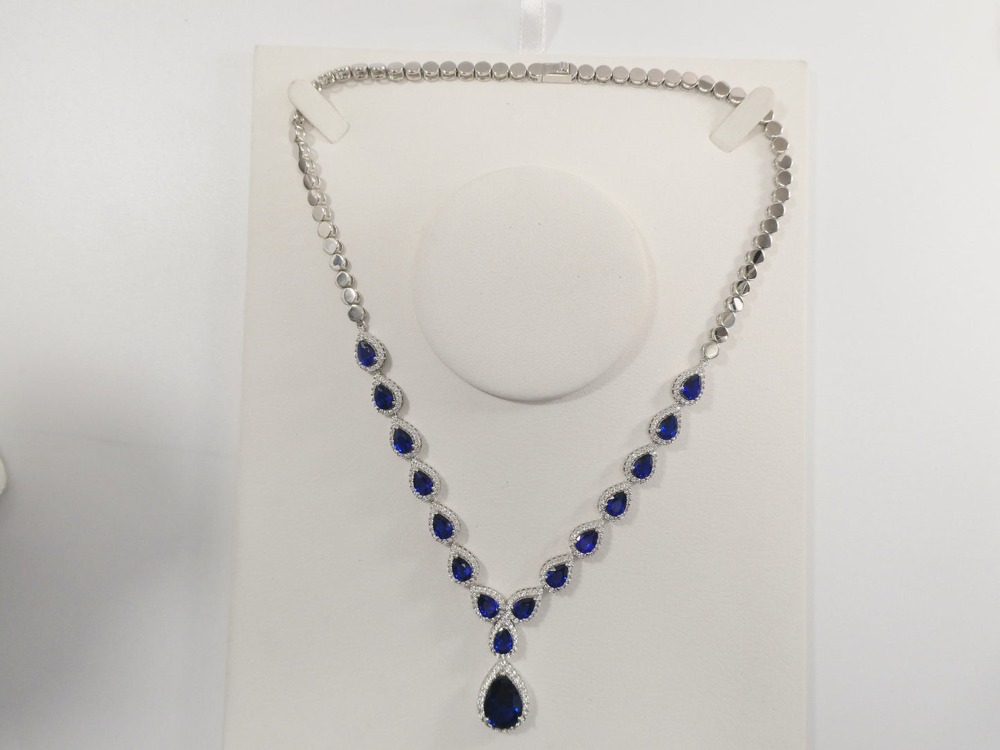 real 925 sterling silver teardrop blue sapphire women necklace