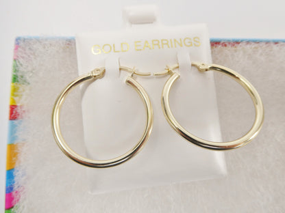 Real 10k Solid Yellow Gold Plain High Polish 25mm Hoop Earrings
