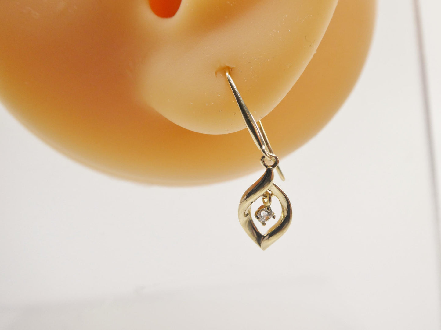 real 10k solid yellow gold dangle fish hook earring