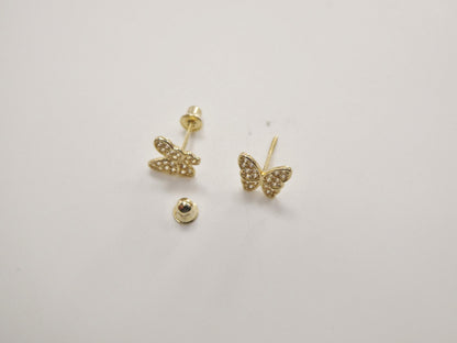 Real 10k Solid Yellow Gold Butterfly Screw Back Post Earrings