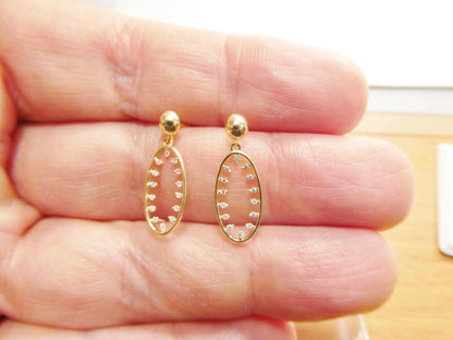 Real 10k Solid Yellow Gold Oval Drop Dangling Push Post Earrings