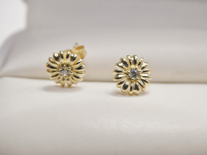 Real 10k Solid Yellow Gold Floral Push Post Earrings