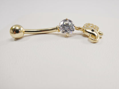 14k Real Solid Yellow Gold Elephant Dangling Belly Button Ring Piercing