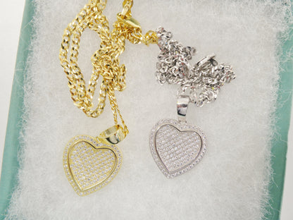 Real 925 Sterling Silver 18 Inch Flat Chain & Heart Pendent Charm