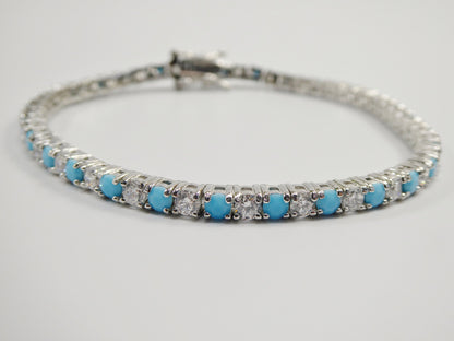 3mm 7 Inch Turquois Tennis Bracelet Real 925 Sterling Silver