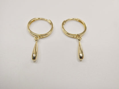 Real 10k Solid Yellow Gold Designer Teardrop Hoop Huggie Earring