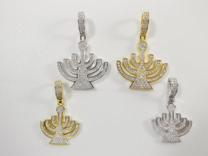 Real 925 Sterling Silver Menorah Full Stone Setting Pendent