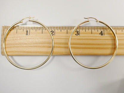 Real 10k Solid Yellow Gold Plain High Polish 50mm Hoop Earrings