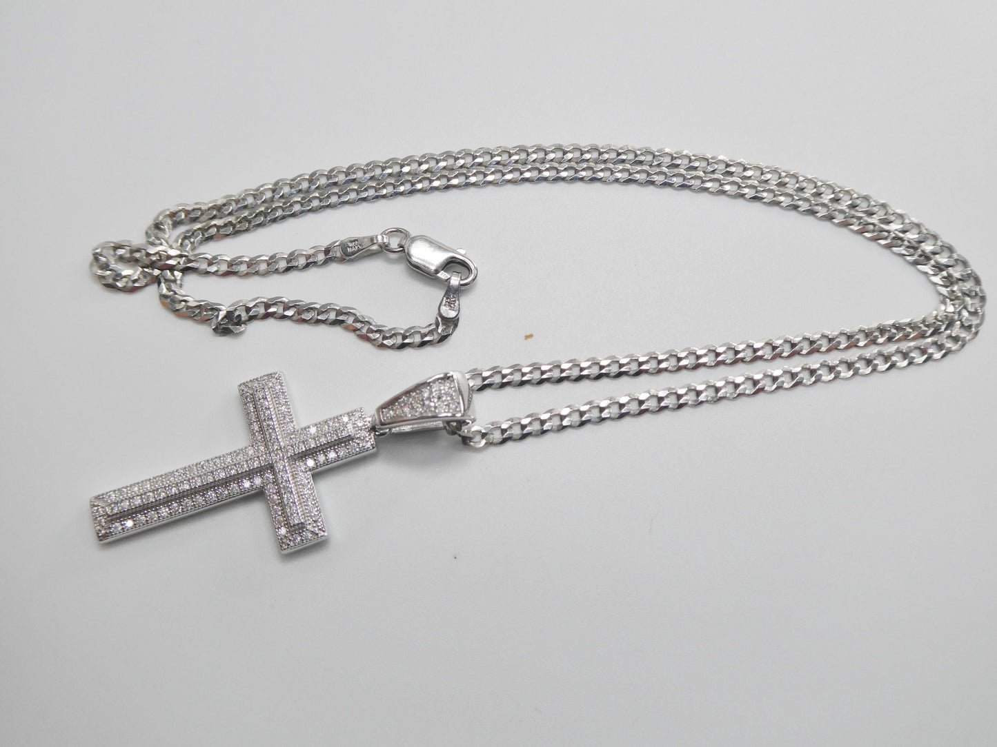 real 925 sterling silver 18 inch flat chain and moissanite cross pendent charm