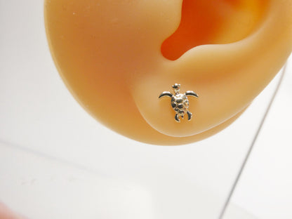 Real 10k Solid Yellow Gold Turtle Screw Back Post Earrings