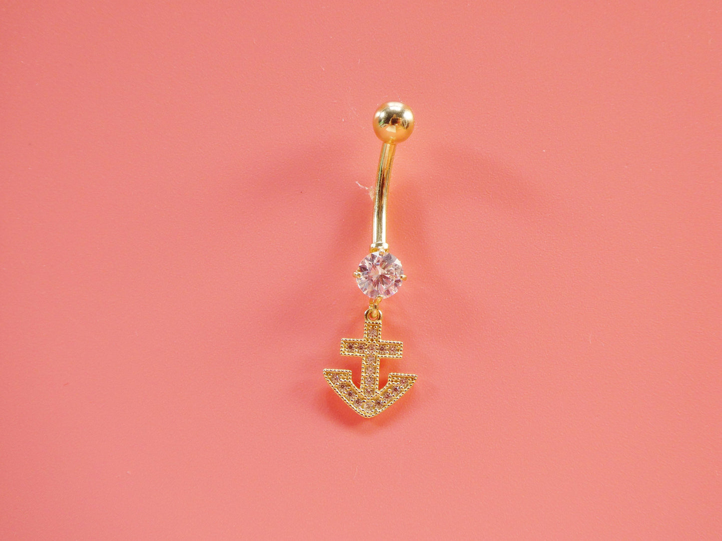 14k real solid yellow gold dangling anchor belly button ring piercing