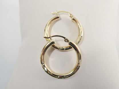 10k Real Solid Yellow Gold Diamond Cut Hoop Earrings