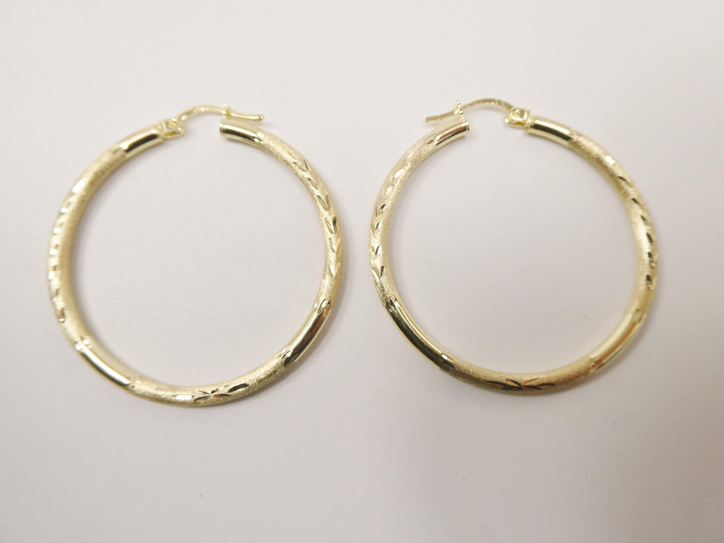 10k real solid yellow gold diamond cut hoop earrings