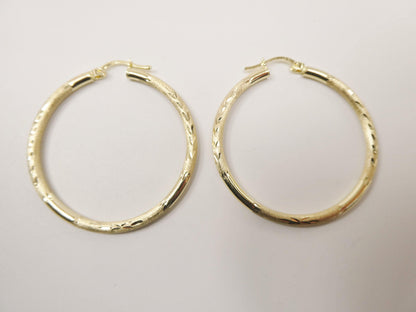 10k Real Solid Yellow Gold Diamond Cut Hoop Earrings