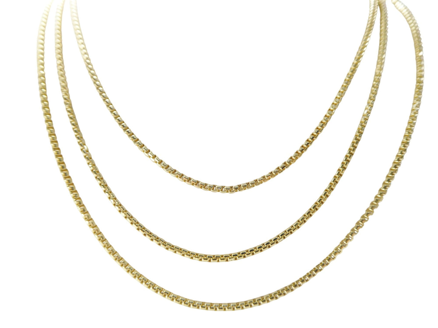 10k real solid yellow gold tiny small 2MM round box chain necklace