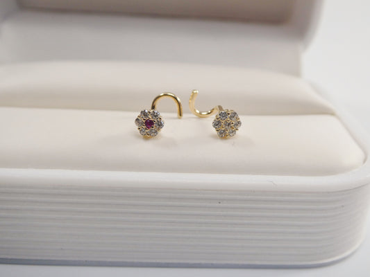 14k real solid yellow gold twist small flower nose stud ring