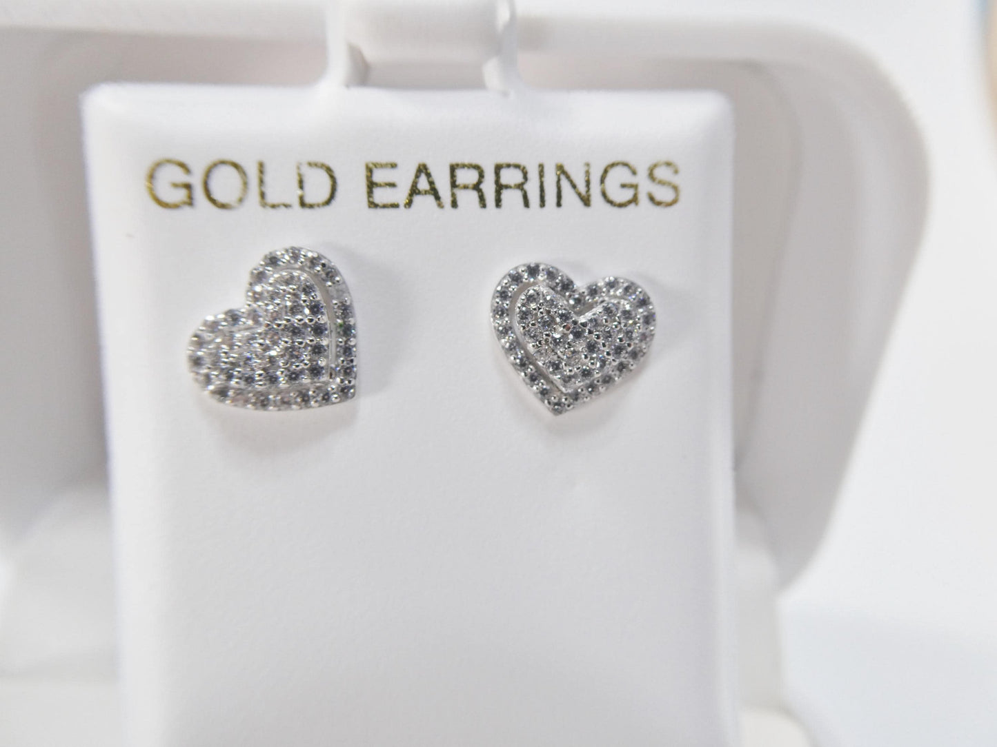 10k real solid gold double heart micro fave setting push back earrings