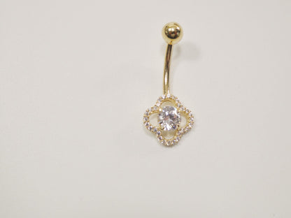 14k Real Solid Yellow Gold Flower Shaped Belly Button Ring Piercing