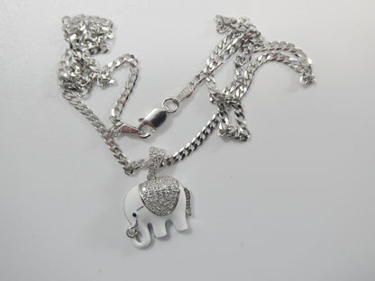 Real 925 Sterling Silver Enamel Elephant Pendent and 18 Inch Chain