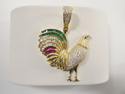 Real 925 Sterling Silver Colorfully Large Rooster Pendent