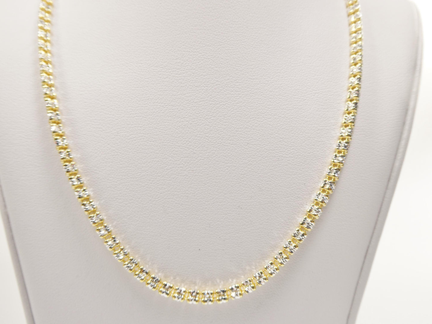 real 925 sterling silver 3 line diamond cut ice link chain necklace