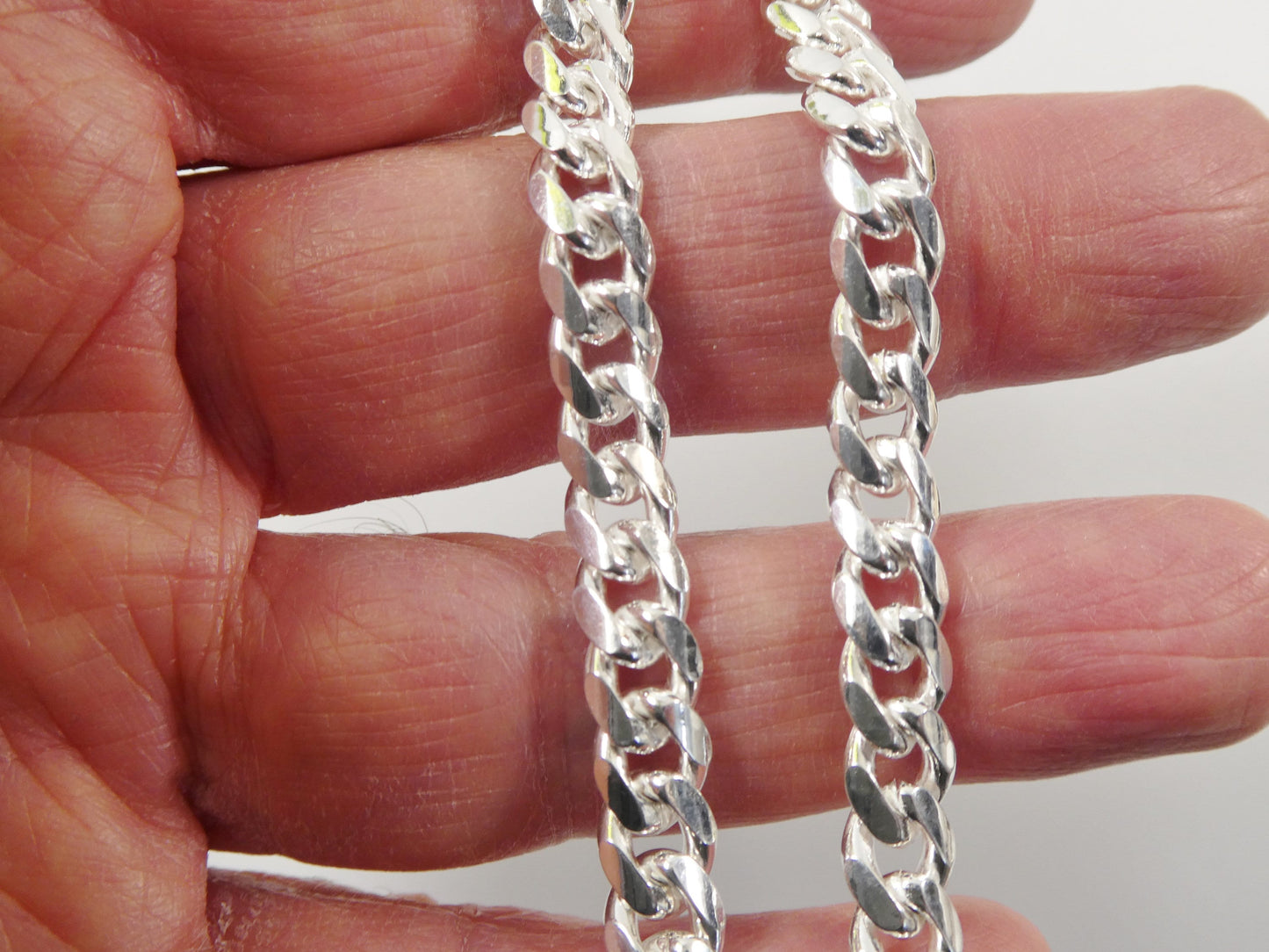 7mm real Miami link solid 925 sterling silver men bracelet safety box lock