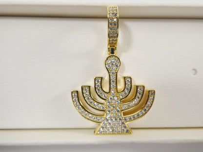 Real 925 Sterling Silver Menorah Full Stone Setting Pendent