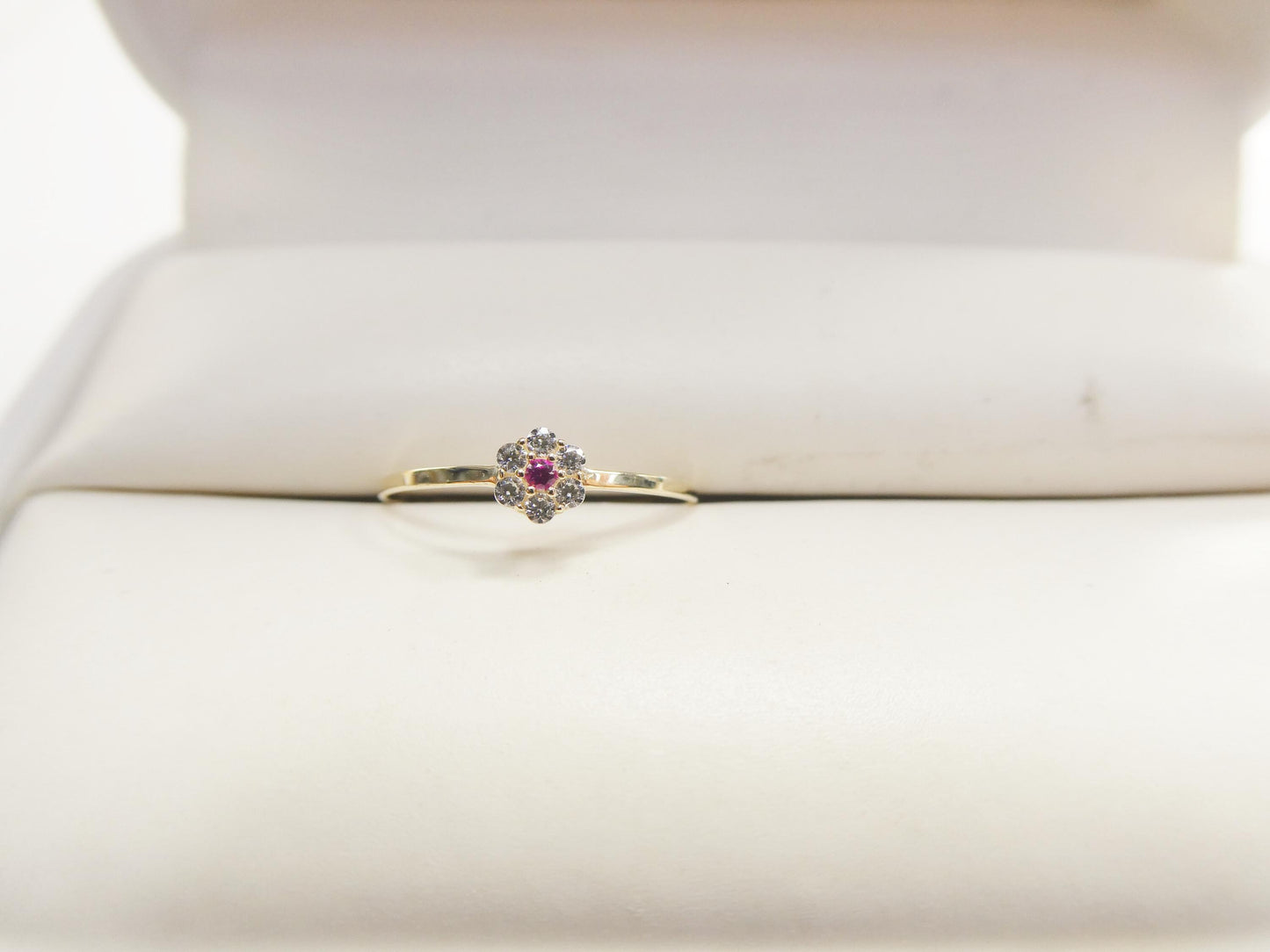 10k solid yellow gold red stone center kids pinky ring
