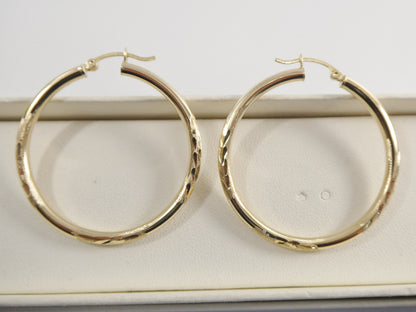10k Real Solid Yellow Gold Dioamond Cut Hoop Earring