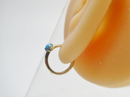 Real 10k Solid Yellow Gold Designer Polish Hoop Turquoise Huggie Earrings