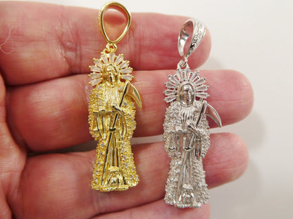 Real 925 Sterling Silver Santa Muerte Pendent Charm