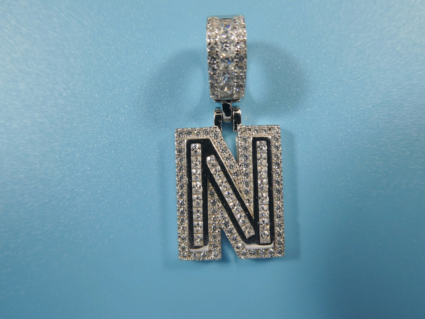 real 925 sterling silver baguette initial pendent with 18 inch small Miami chain