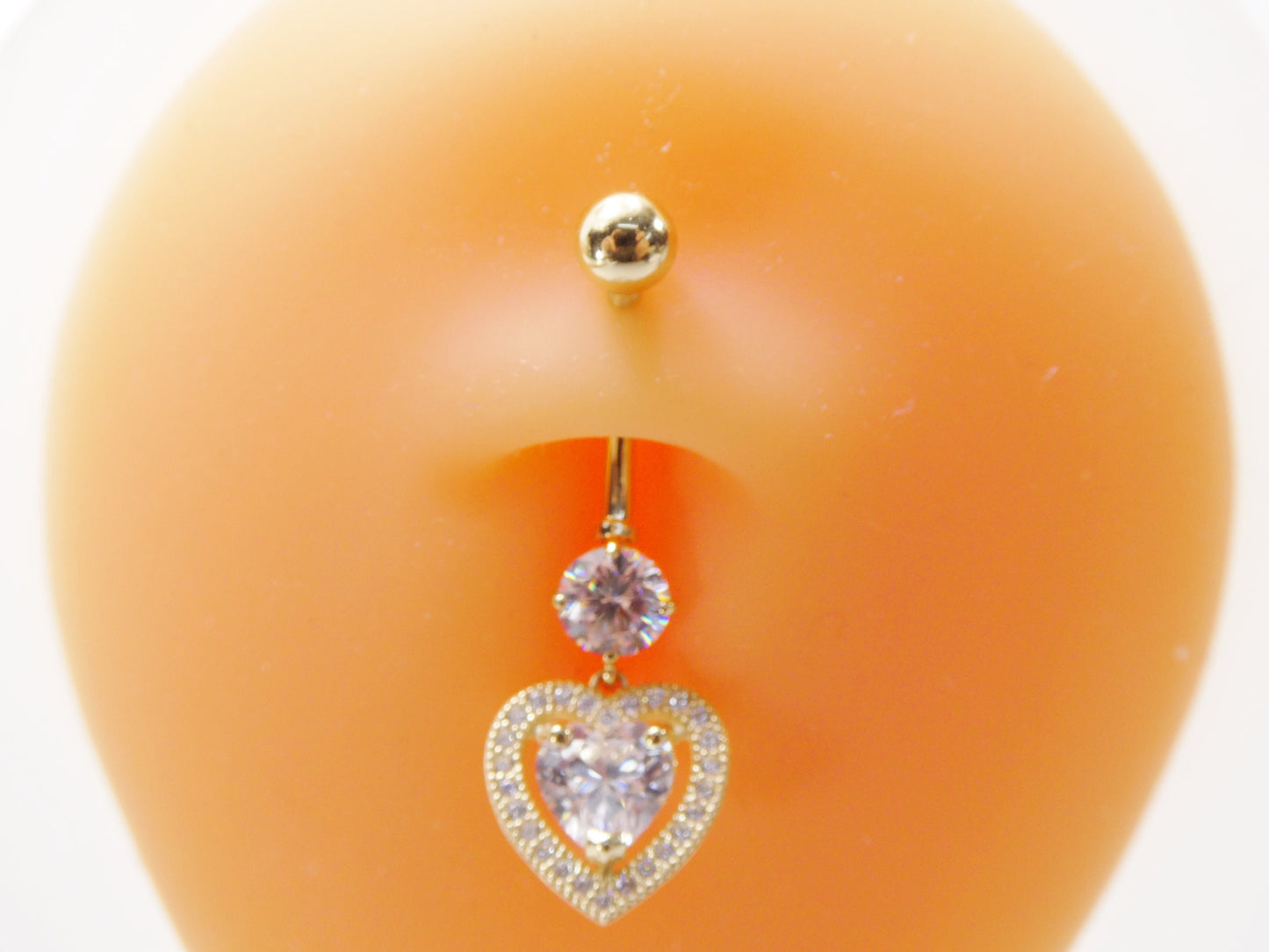 14k real solid yellow gold large heart drop  belly button ring piercing