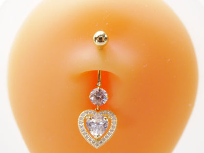 14k Real Solid Yellow Gold Large Heart Drop  Belly Button Ring Piercing
