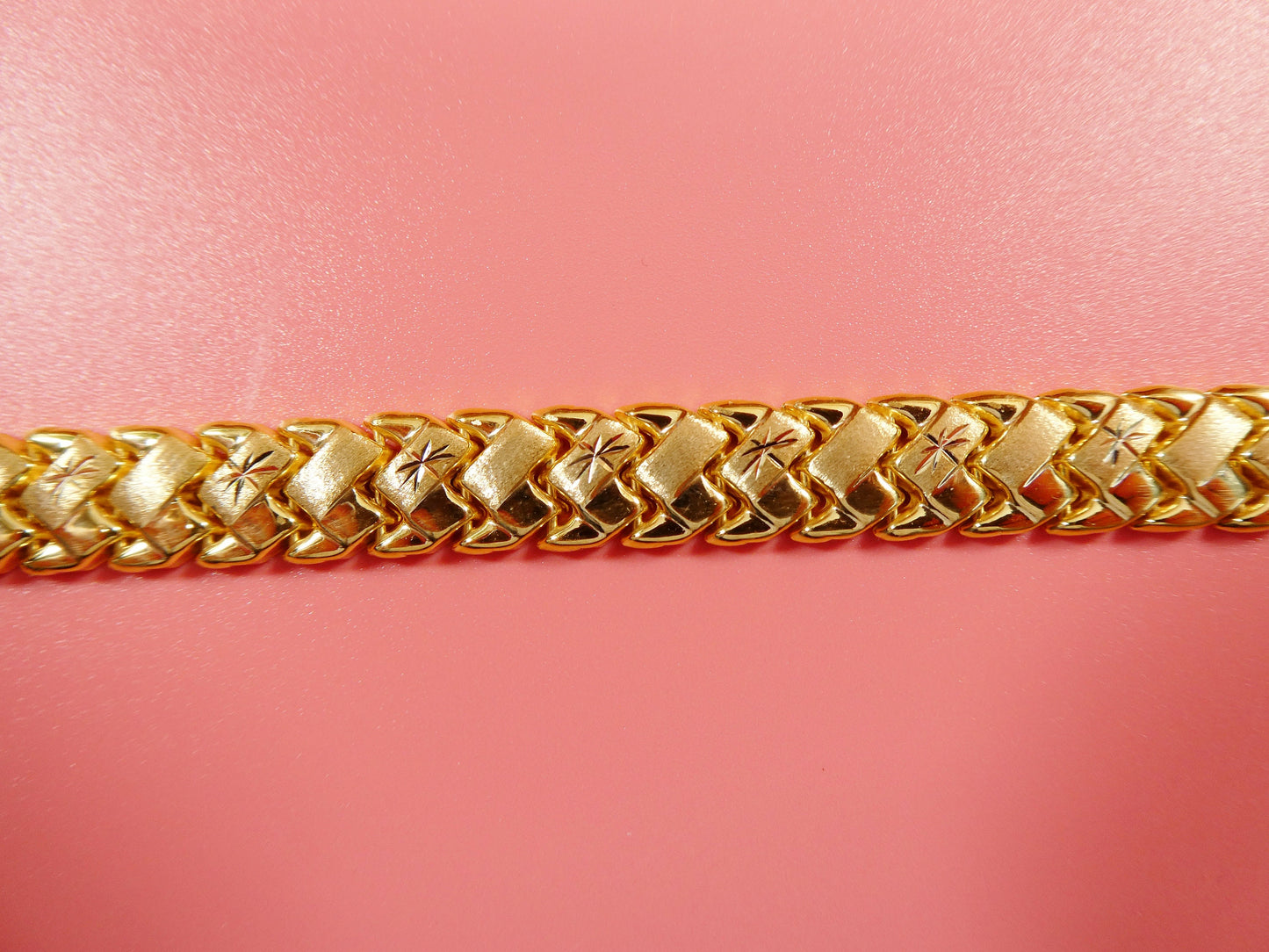 Stamped Basket Bracelet: 14k Yellow Gold Finish, Sterling Silver